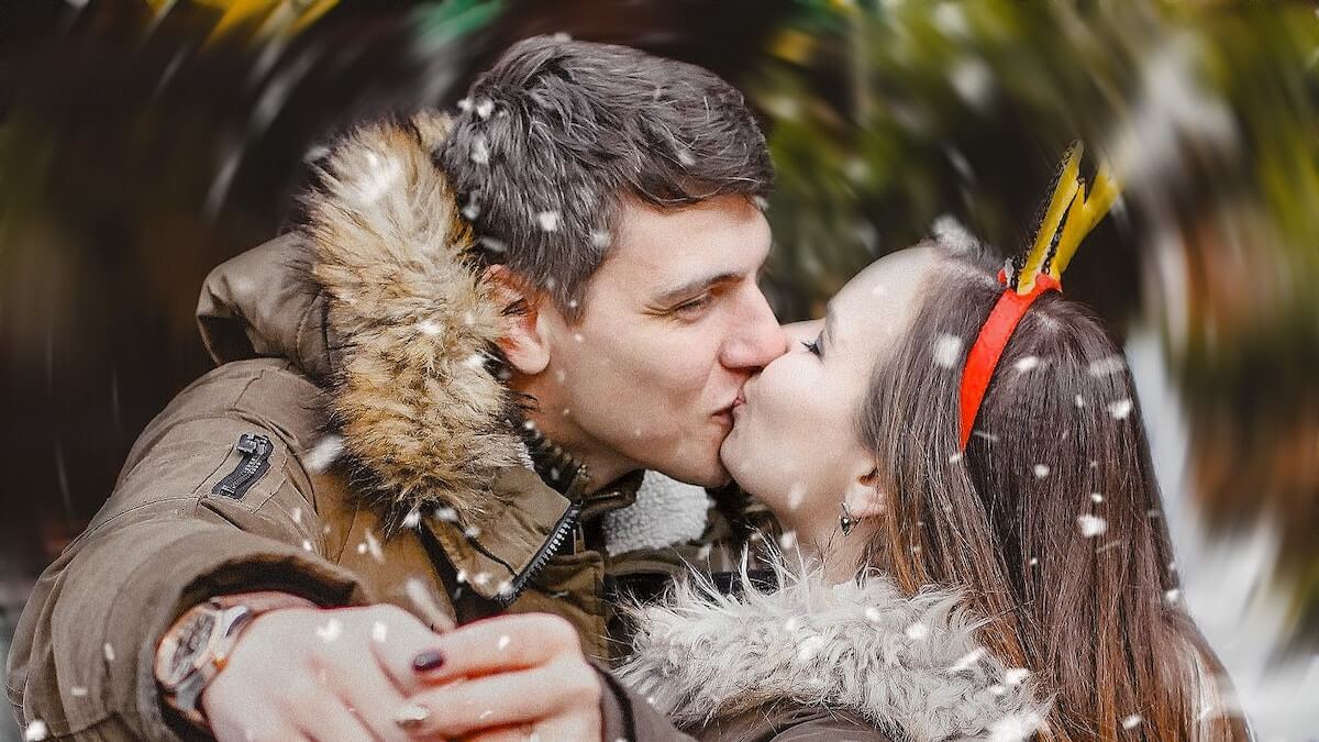 Couple showing affection.
